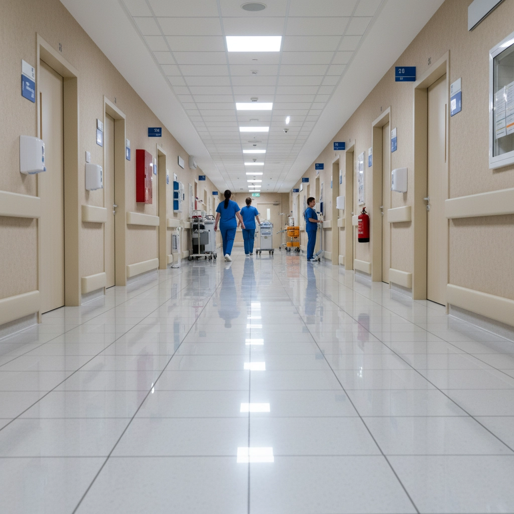 Hospital corridor scrubber