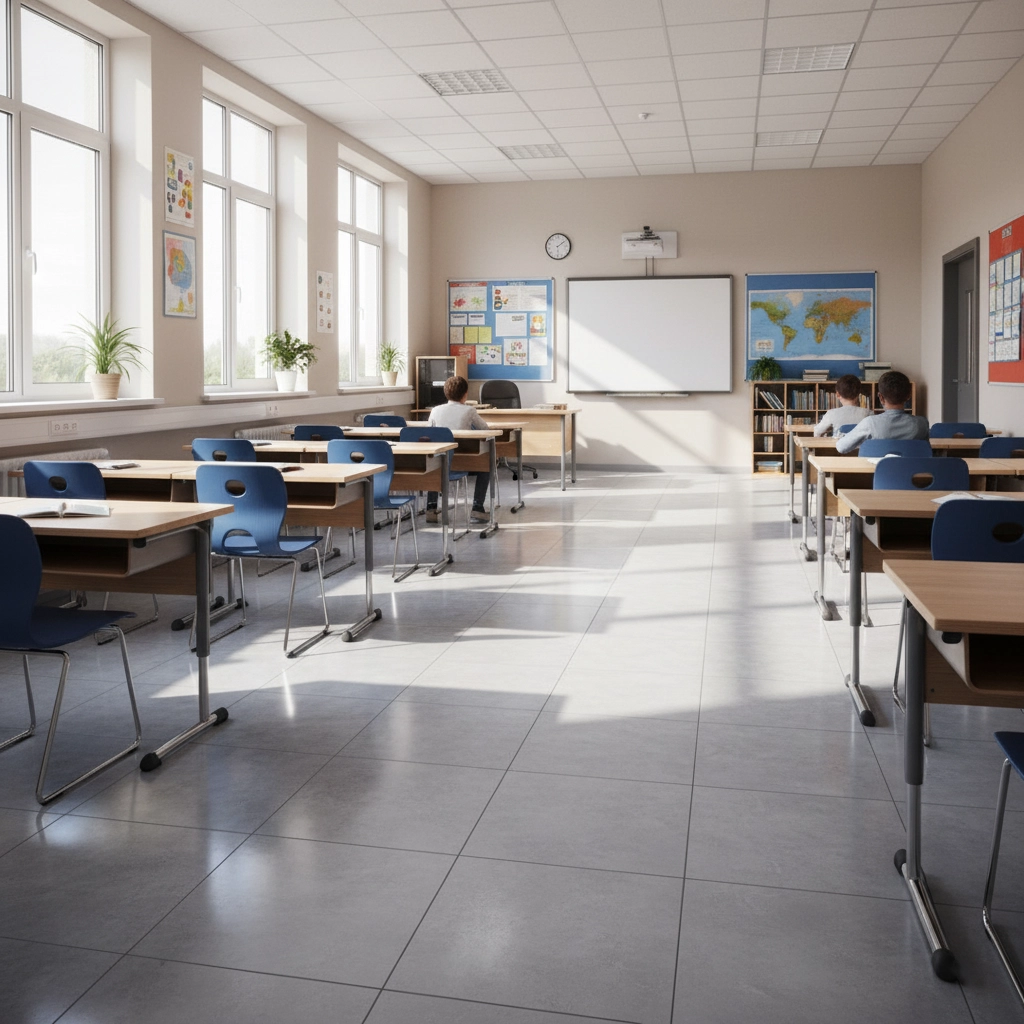 Classroom floor scrubber